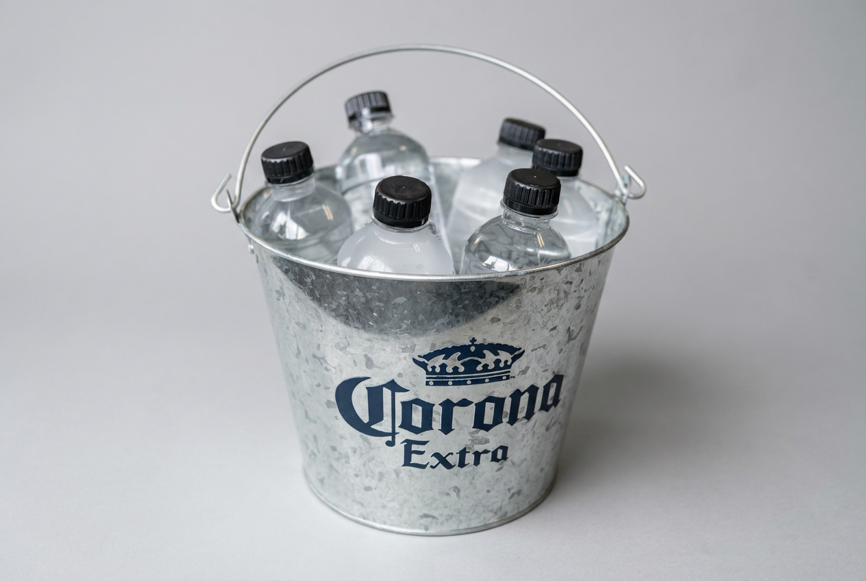 Corona galvanised bucket with bottles