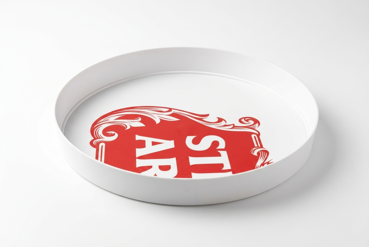 Stella Artois white round serving tray