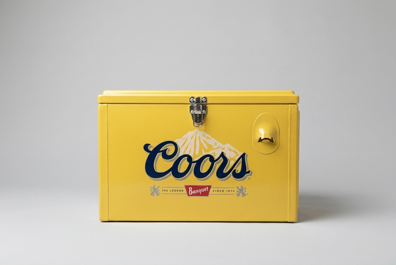 Coors Banquet yellow cooler box
