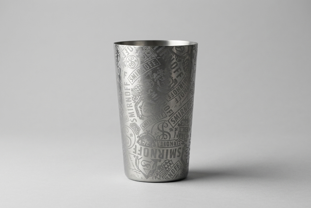 Smirnoff etched steel tumbler