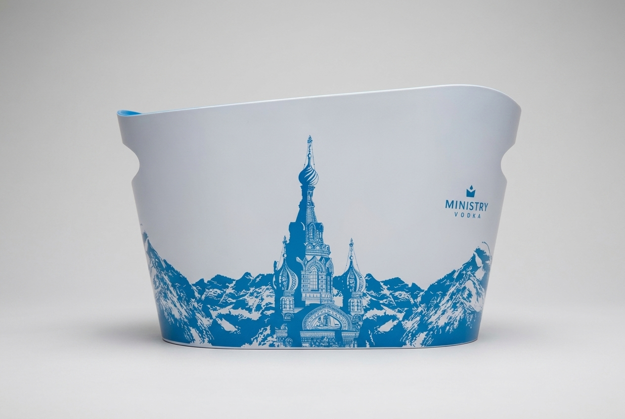 Ministry Vodka ice tub with castle print