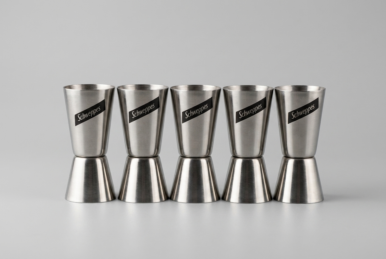 Schweppes steel double jiggers set