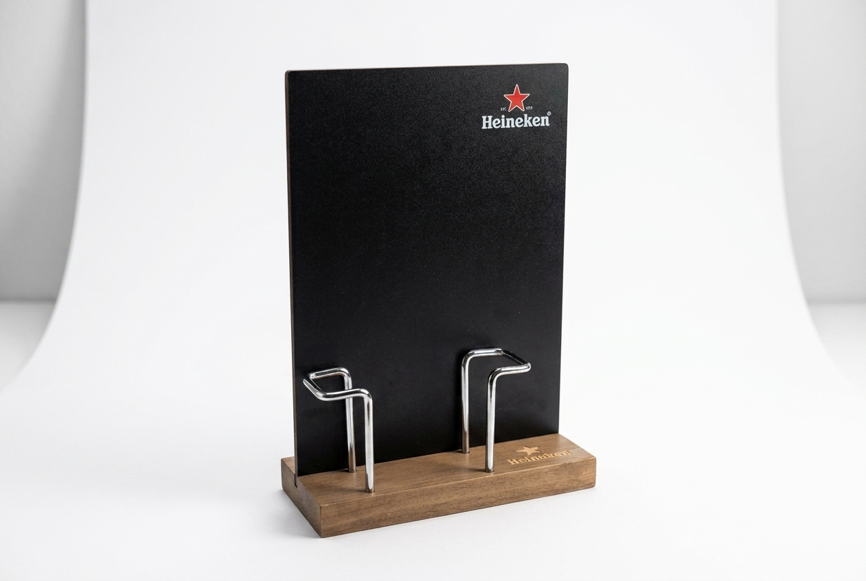 Heineken tabletop chalkboard with bottle holders
