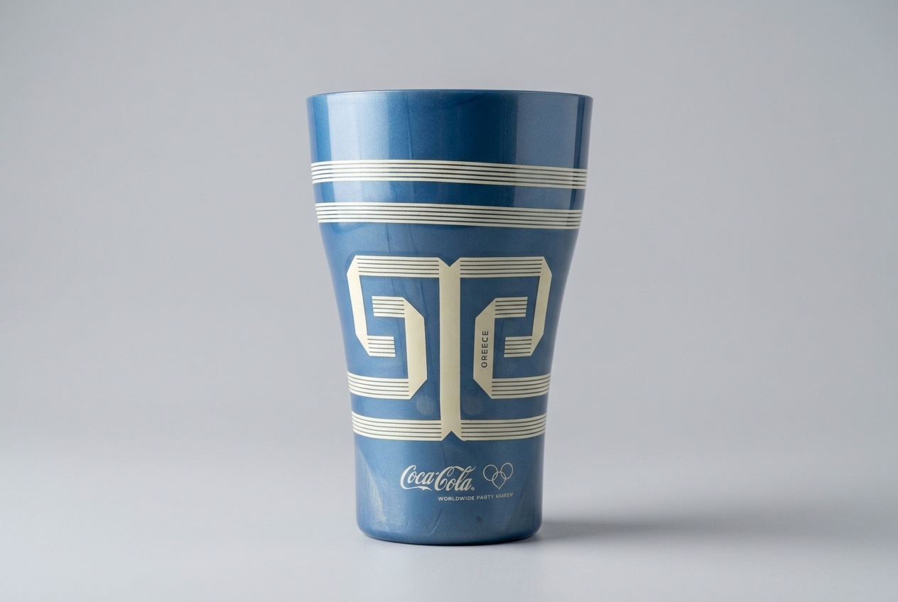 Coca-Cola blue patterned steel cup