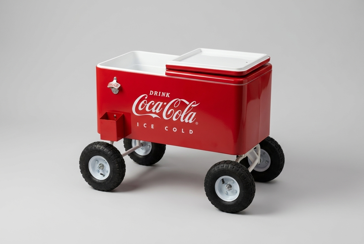 Coca-Cola red wagon cooler front view