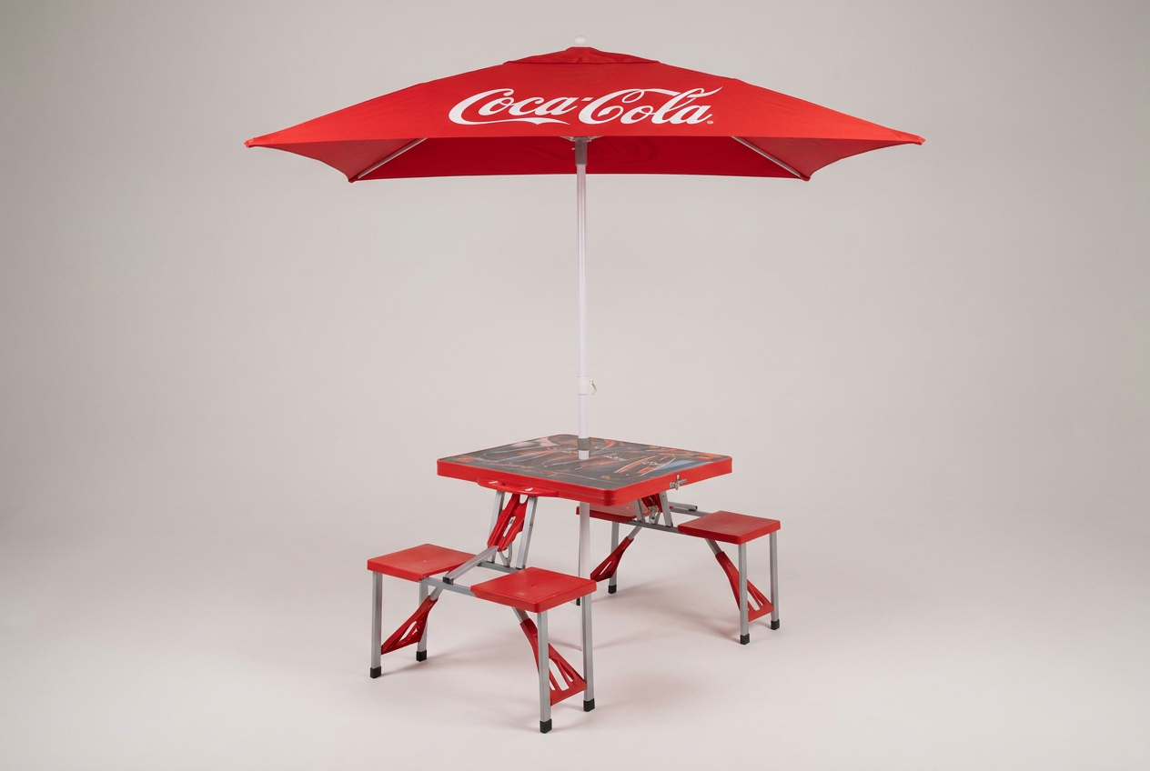 Coca-Cola picnic table with umbrella