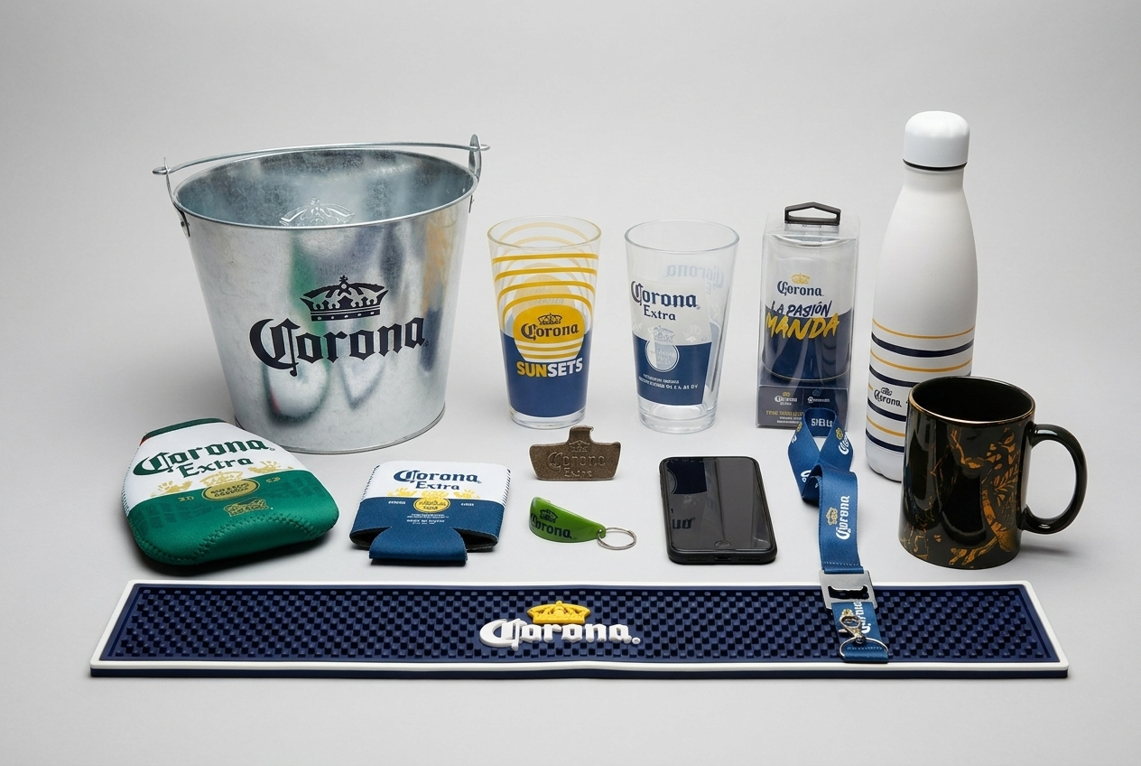Corona merchandise set flatlay