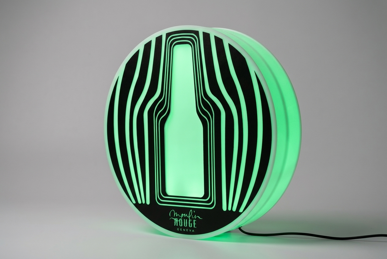Round green LED bottle sign