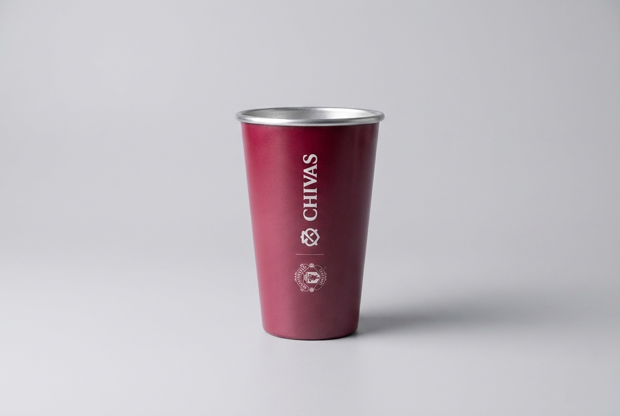 Chivas Regal maroon steel cup