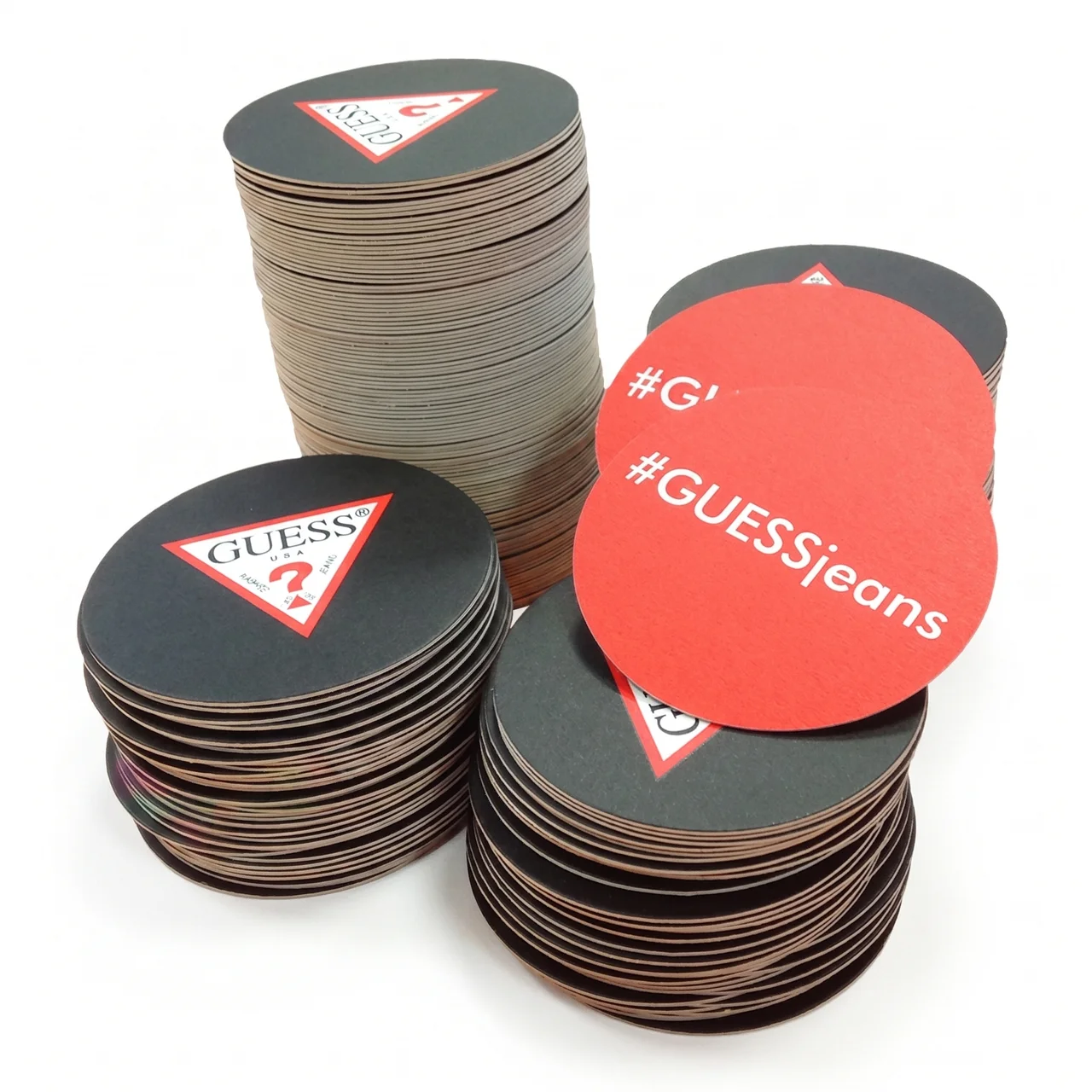 Round branded coasters stack
