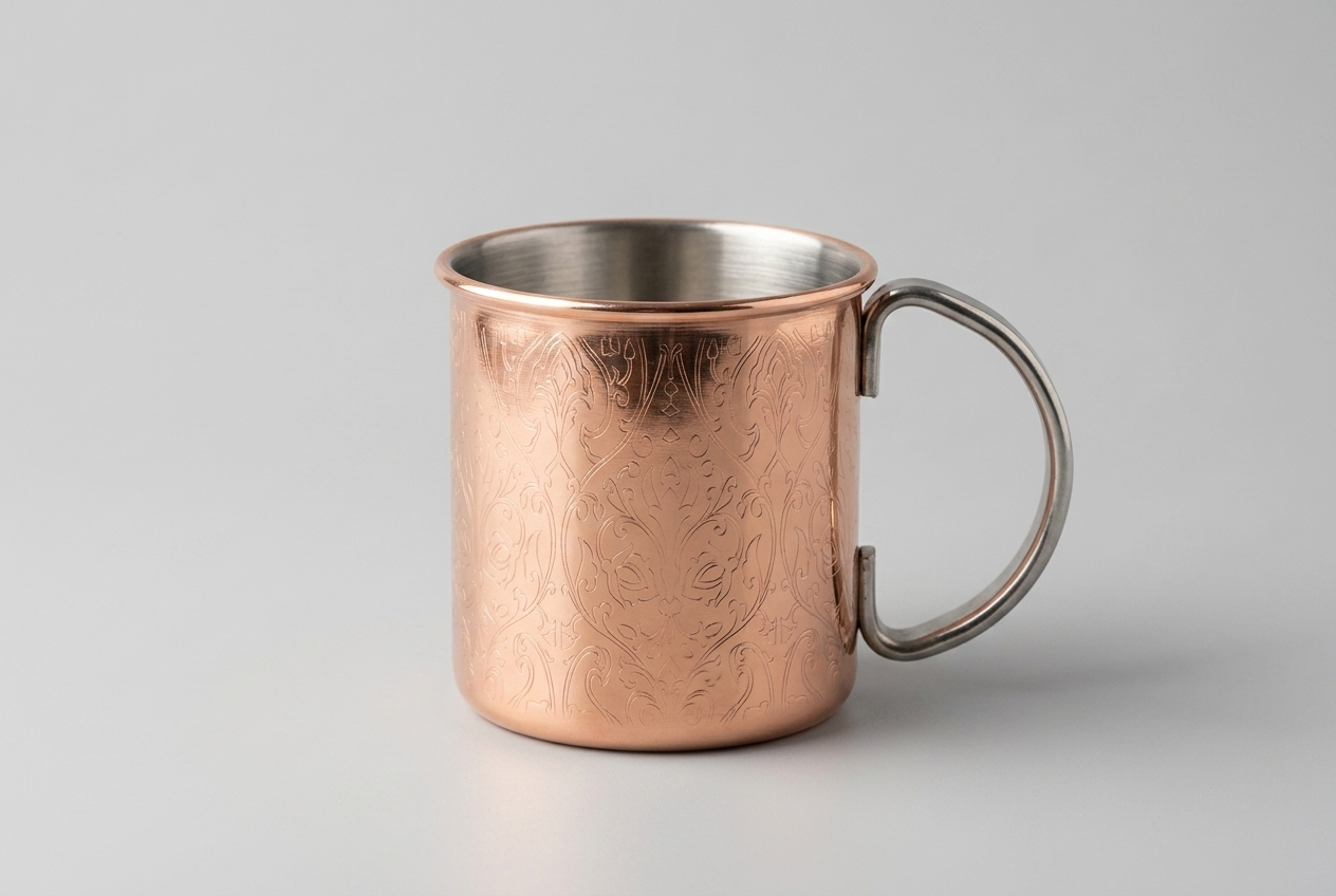 Etched copper Moscow Mule mug